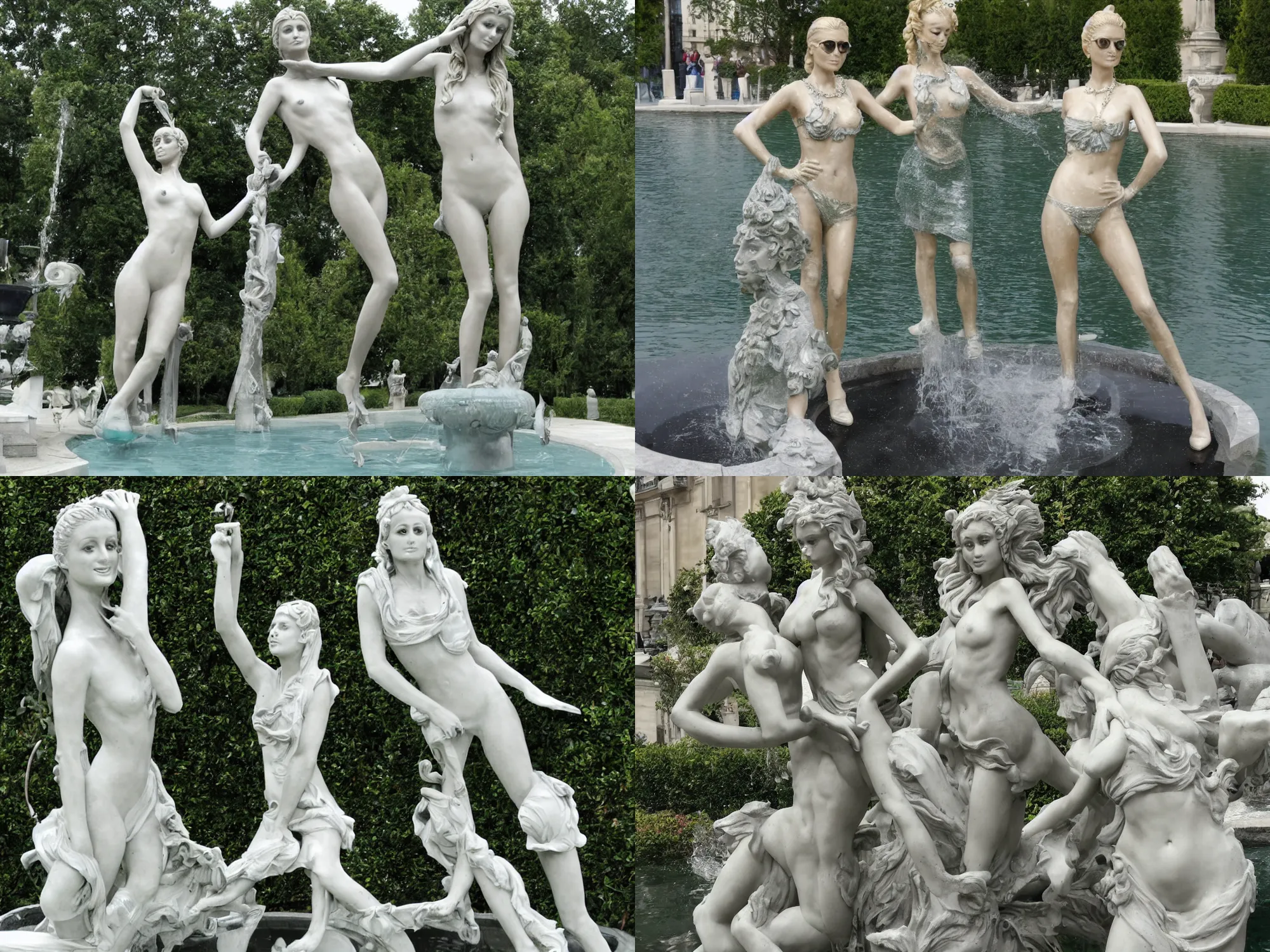 Prompt: paris hilton as a fountain statue,