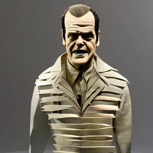 Prompt: a cut paper sculpture of jack nicholson in one flew over the cuckoo's nest