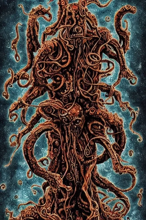 Prompt: The unknowable cosmic horror elder God of insanity and depravity, chthonic, protoplasmic, colossal, eternal, hell