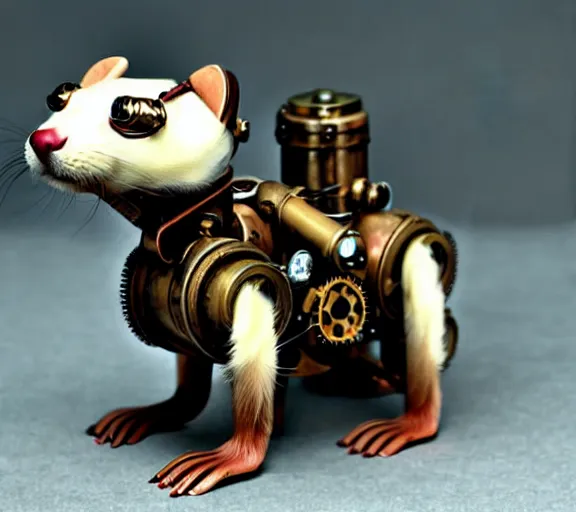 Image similar to steampunk ferret - shaped mech, steampunk bioshock - inspired ferret - shaped mechanical ferret - inspired