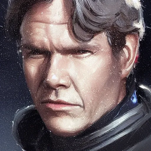 Image similar to portrait of a Man by Greg Rutkowski, Han Solo as an Admiral of the Galactic Alliance, he is about 70 years old, wearing military navy uniform of the Galactic Alliance, Star Wars Expanded Universe, highly detailed portrait, digital painting, artstation, concept art, smooth, sharp foccus ilustration, Artstation HQ