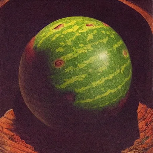 Prompt: A planet made of watermelon,by Leonardo DaVinci