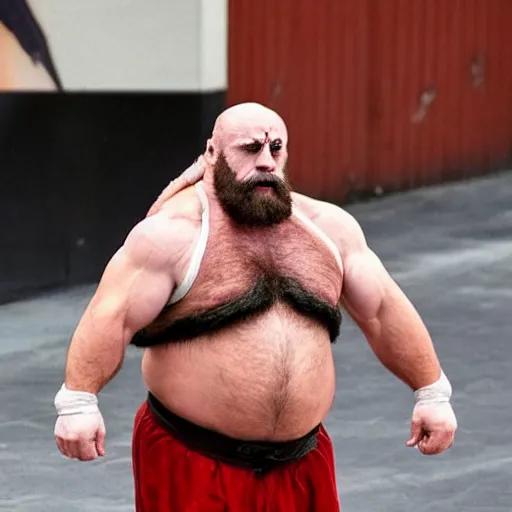 Image similar to Danny Devito staring as Zangief in the Street Fighter 2024 movie