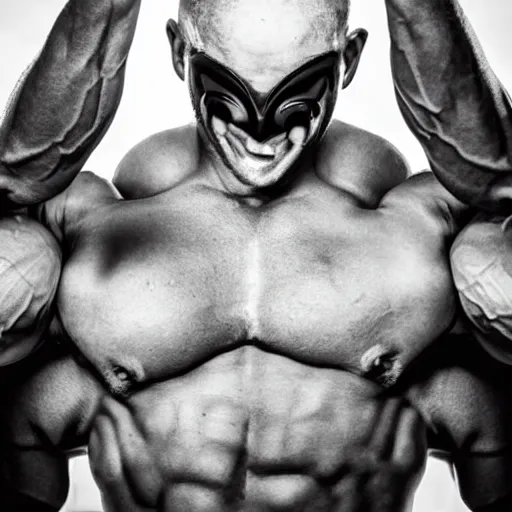 Prompt: POV of a masked bodybuilder grabbing you, award winning photo