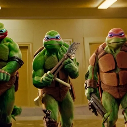 Image similar to movie still of Teenage Mutant Ninja Turtles in The Shining