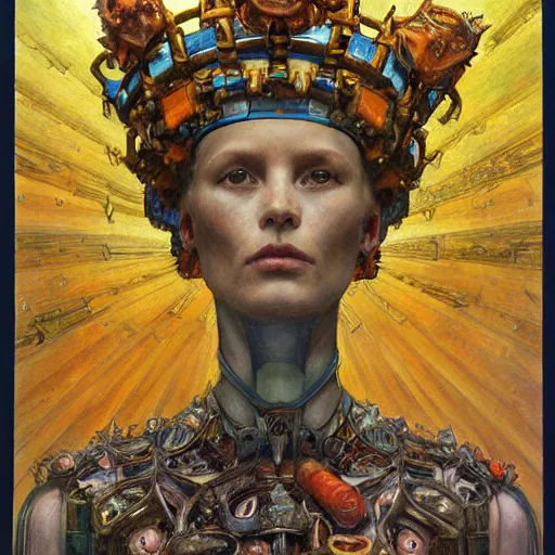 Image similar to the robot crown, by Annie Swynnerton and Diego Rivera and Donato Giancola, symbolist, dramatic lighting, elaborate geometric ornament, Art Brut, god rays, soft cool colors,smooth, sharp focus, extremely detailed, Adolf Wölfli