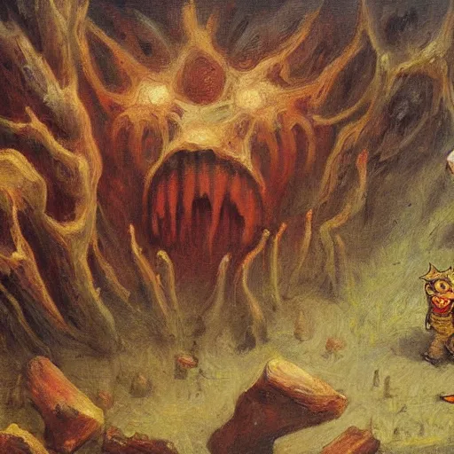 Prompt: wall of flesh from terraria, oil on cavas, 1 8 9 0 s painting