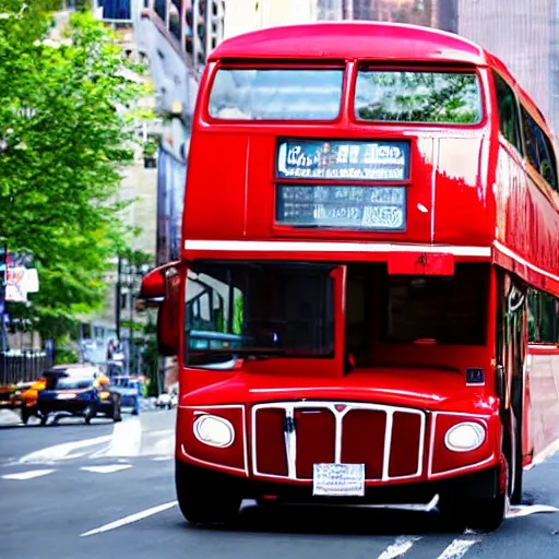 Image similar to photo of a giant bus, near new york bay