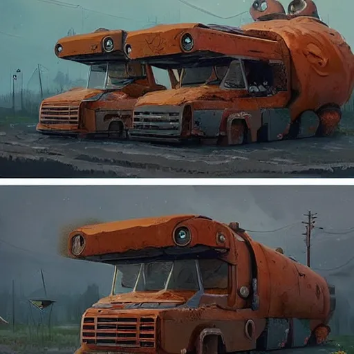 Image similar to concept art of a rusty sci - fi truck, trending on conceptartworld, by simon stalenhag