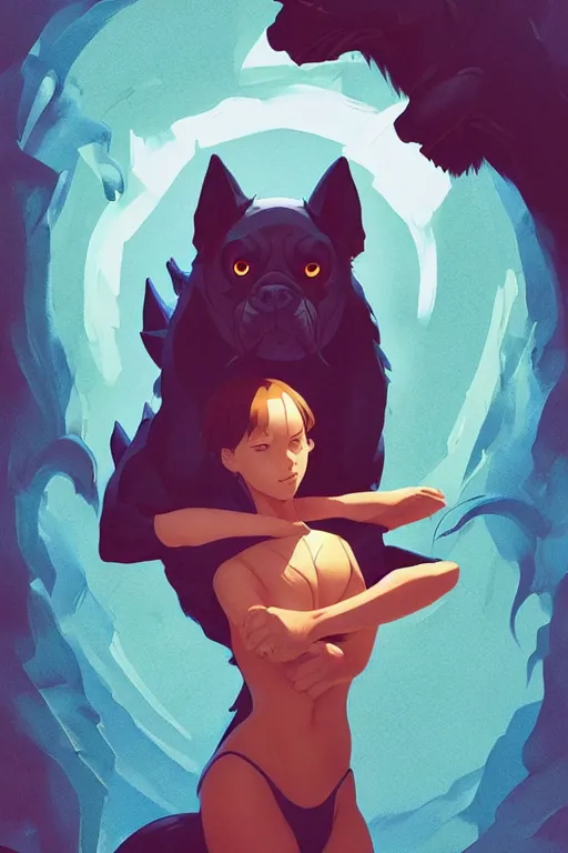 Image similar to monster dog, big, smooth, centered, solid bacgkround, median photoshop filter cutout vector behance, hd by artgerm, jesper ejsing, by rhads, makoto shinkai and lois van baarle, ilya kuvshinov, rossdraws, illustration, art by ilya kuvshinov and gustav klimt