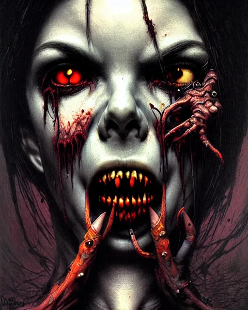 Image similar to widowmaker from overwatch, monster, character portrait, portrait, close up, concept art, intricate details, highly detailed, horror poster, horror, vintage horror art, realistic, terrifying, in the style of michael whelan, beksinski, and gustave dore