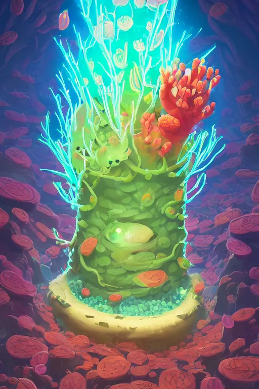 Image similar to roots cactus sushi cristal smurf ghost creature animal sushi cristal very big eye roots cactus elemental flush of force nature micro world fluo fishscale, behance hd by jesper ejsing, by rhads, makoto shinkai and lois van baarle, ilya kuvshinov, rossdraws radiating a glowing aura global illumination ray tracing hdr