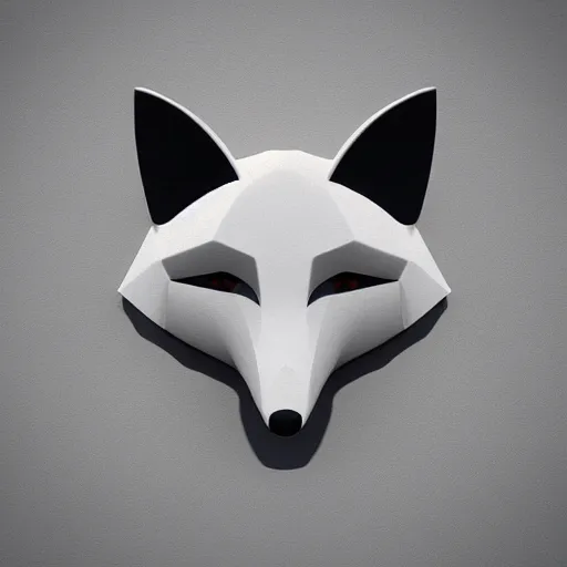 Image similar to an abstract, simplified icon depicting a fox's head, white background, elegant, award-winning, clever, render, blender, 3d