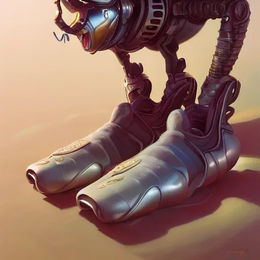 Image similar to futuristic balenciaga sneakers by jesper ejsing, james jean, justin gerard, tomasz alen kopera, cgsociety and fenghua zhong, subsurface scattering, highly detailed, rim light, art, cinematic lighting, very coherent, hyper realism, high detail, 8 k