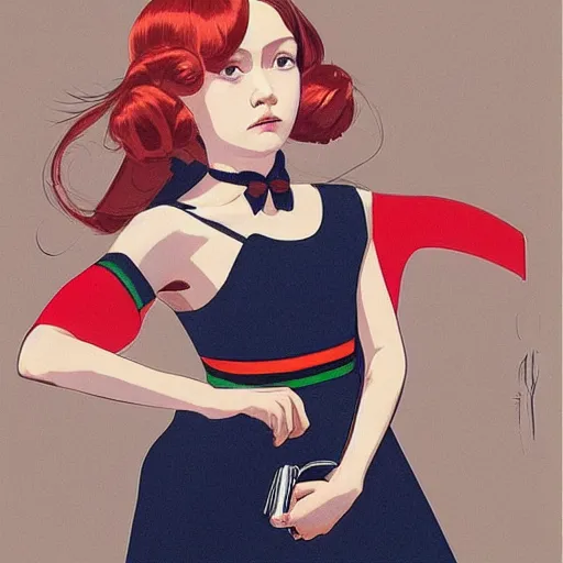 Image similar to little girl wearing an gucci's outfit. art by ilya kuvshinov, profile picture, inspired by balthus, highly detailed, 8 0 s anime art style, realistic, vogue cover