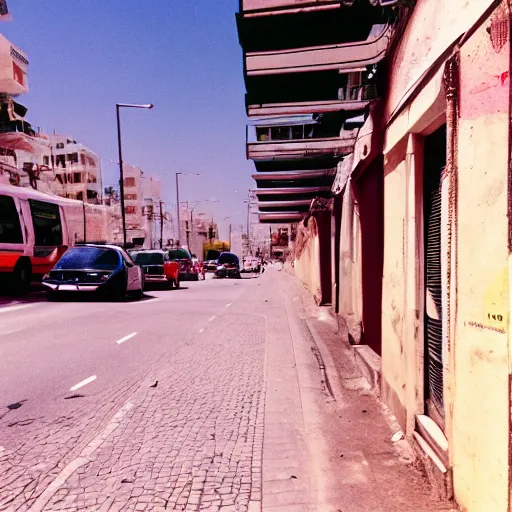 Prompt: a photo of a street in Tel Aviv, midday, casual photography, disposable camera, natural light