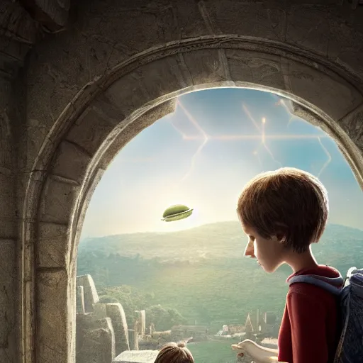 Image similar to Pixar movie still about an alien invasion Ancient Athens, UFOs, portrait, intricate, 8k highly professionally detailed, HDR, CGsociety