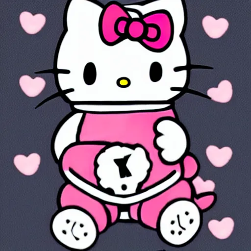 Image similar to hello kitty as the punisher, anime, cute, girly, kawaii, pink, hearts,