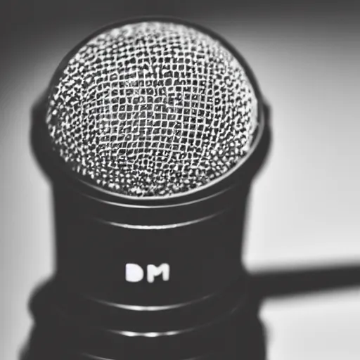 Prompt: close up microphone photograph, studio in the background