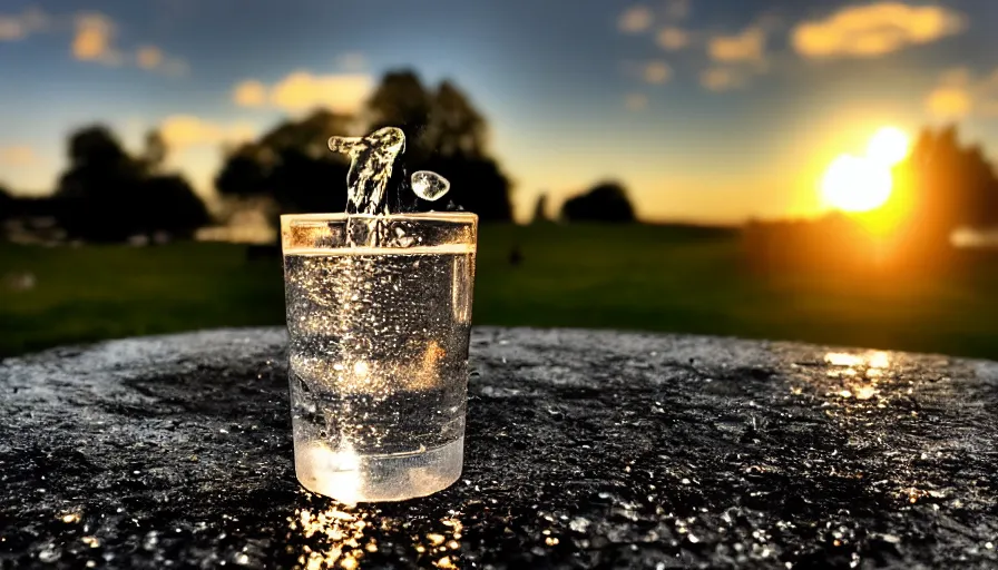 Prompt: [ a cup of sparkling water ], cup of ( water and shiny crystals ), highly detailed, dusk, moon light, campsite, hdr, backlit, ( dramatic angle ) 8 k f 5 2 0 mm