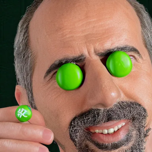 Image similar to photo of borat as the green m & m