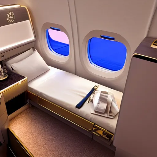 Prompt: first class seat on a luxury airline in the year 2 1 0 0