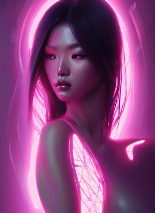 Image similar to portrait of female asian humanoid, intricate, elegant, cyber neon lights, highly detailed, digital photography, artstation, glamor pose, concept art, smooth, sharp focus, art by artgerm and greg rutkowski