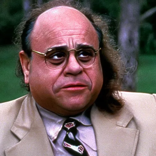 Image similar to A movie still of Danny Devito as Forrest Gump in Forrest Gump (1994)