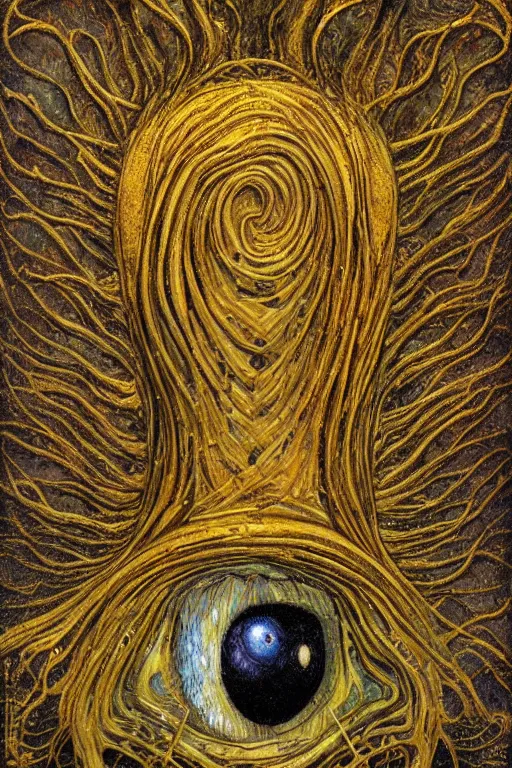 Image similar to The Ergot Spore by Karol Bak, Jean Deville, Gustav Klimt, and Vincent Van Gogh, otherworldly, fractal structures, arcane, prophecy, ornate gilded medieval icon, third eye, spirals