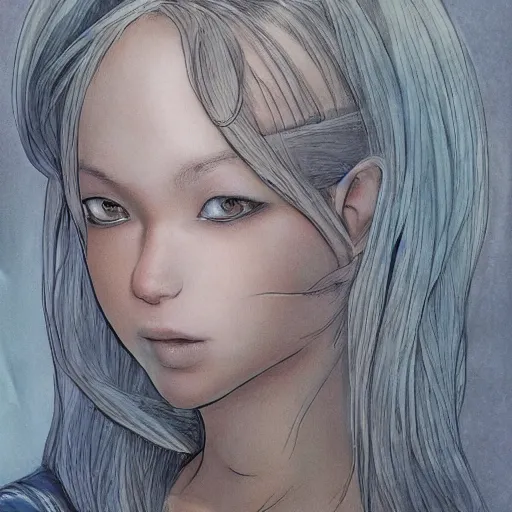 Prompt: portrait girl insane illustrated stanley lau akira toriyama range murata detailed amazing super ornate intricate film soft shadowing color pencil anime art cool opaque iridescent realistic glass polished face eyes nose hair