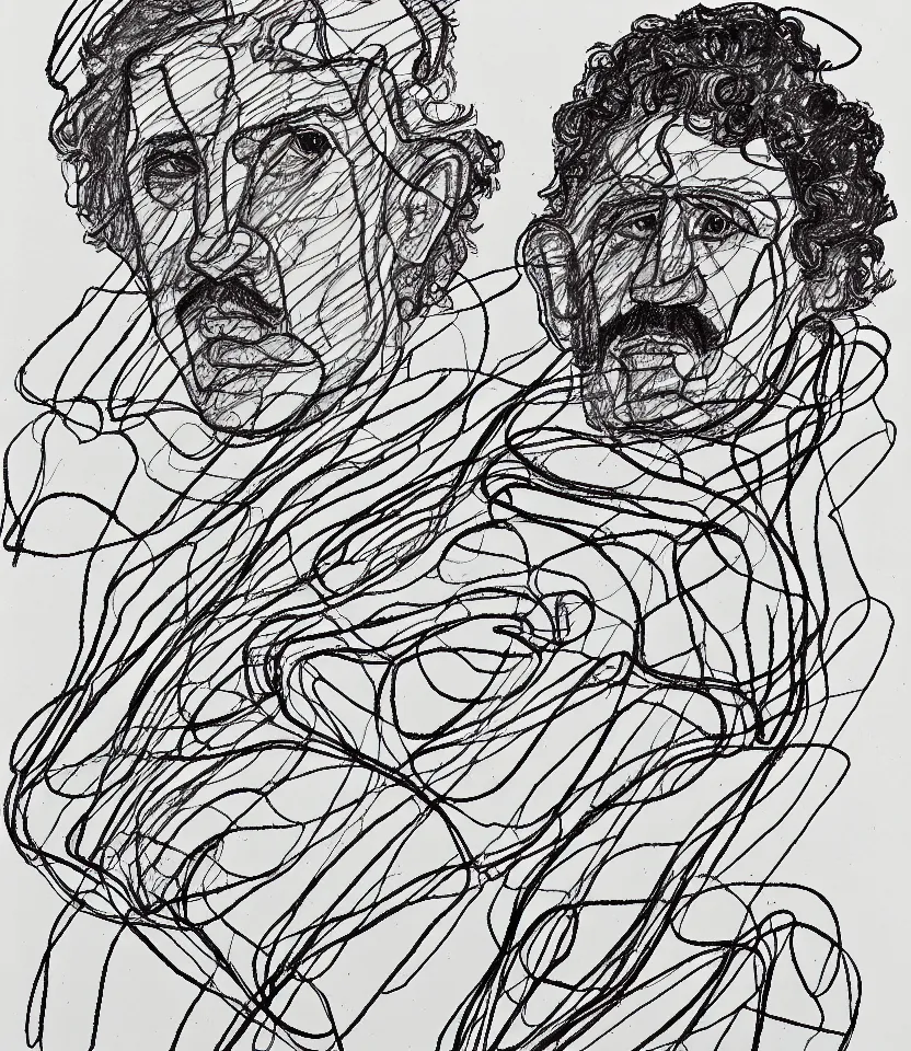 Image similar to line art portrait of wagner inspired by egon schiele. contour lines, twirls and curves, musicality, rapid sketch