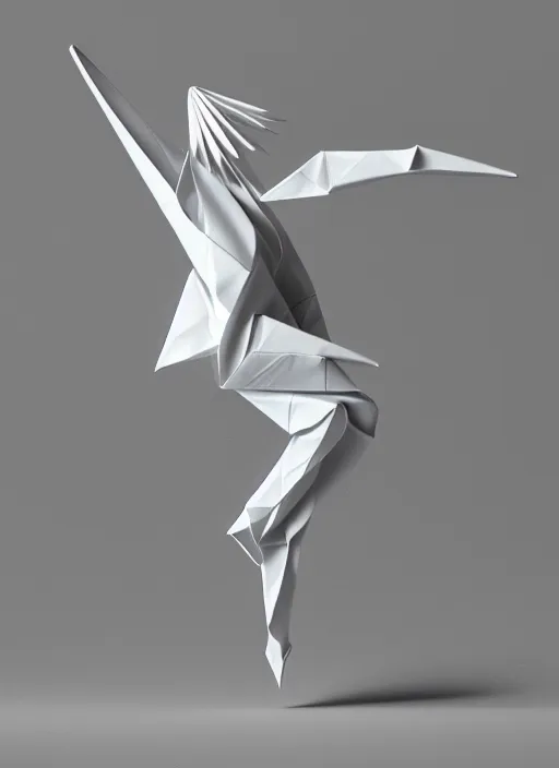 Image similar to origami dancer in white paper, 3 d render, ultra - detailed, on white background, studio shot