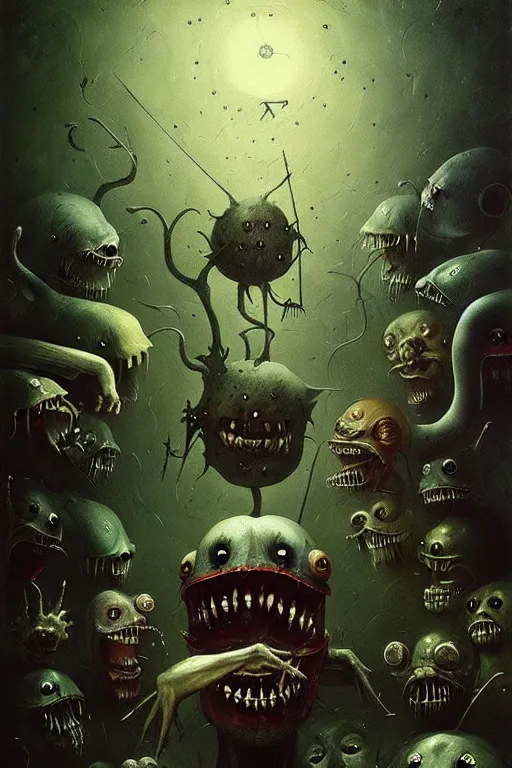 Image similar to hieronymus bosch, greg rutkowski, anna podedworna, painting of aaahh!!! real monsters