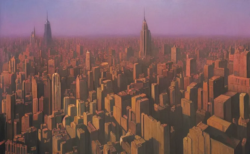 Prompt: A wide angle exterior shot of a mysterious futuristic Newyork city by George Stubbs zdzisław beksiński, colorfull, vibrant color, UHD 8k