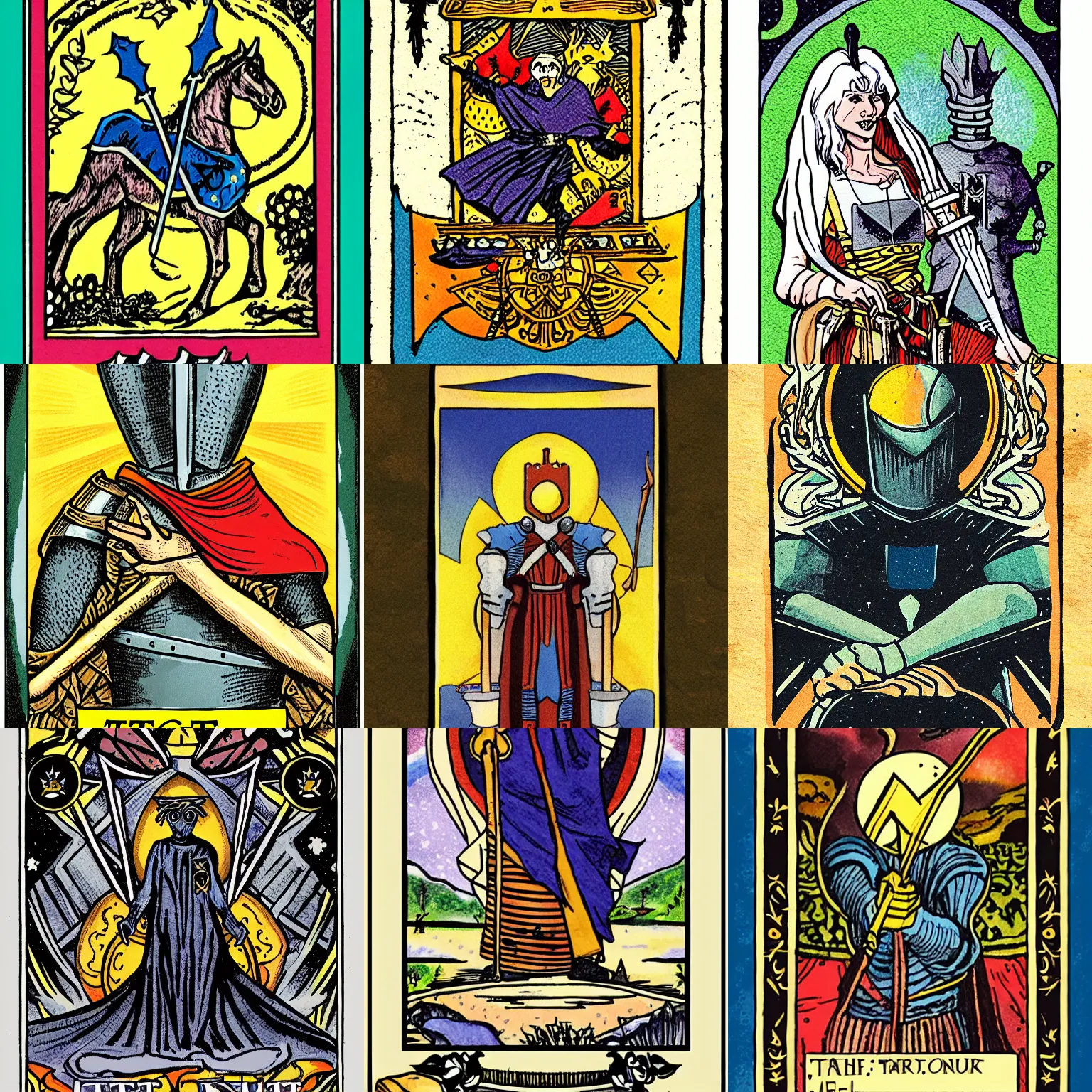 Prompt: tarot card illustration of knight