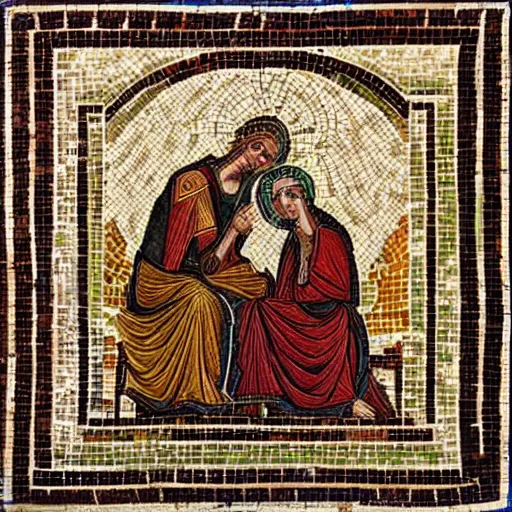 Image similar to intricate love story, byzantine mosaics art