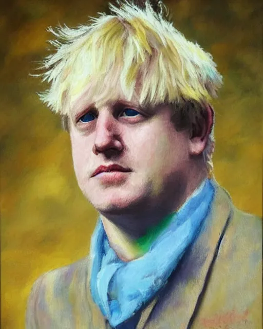 Image similar to impressionist painting of a portrait of a 1 9 6 0 s hippie looking like boris johnson