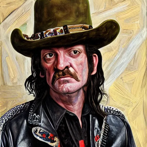 Prompt: high quality high detail painting by lucian freud, hd, portrait of lemmy from motorhead