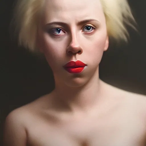 Prompt: realistic expired kodak film portrait of albino scarlet johansson mix, hyperrealism, photorealistic, detailed, atmospheric, 8 k, award winning photography, cinematic