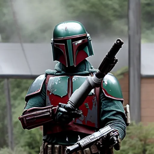 Prompt: Film still of Boba Fett, from The Walking Dead (2010 TV Show)