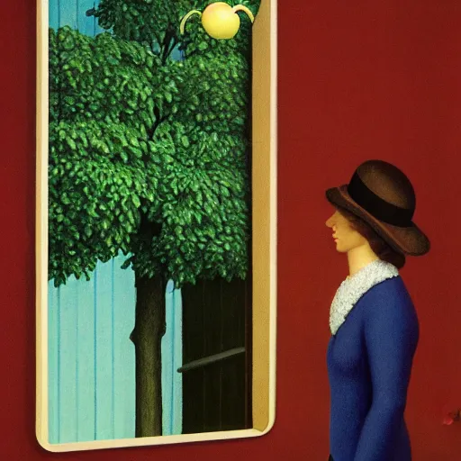 Image similar to a talking tree invites you over for lunch by Raphael, Hopper, and Rene Magritte. detailed, romantic, enchanting, trending on artstation.