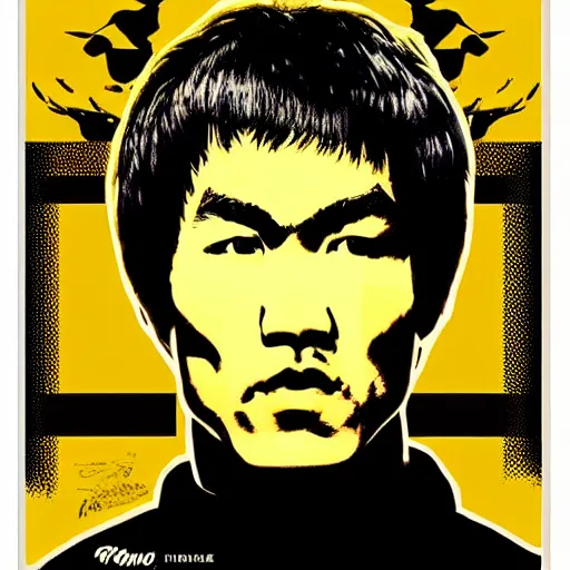 Prompt: portrait of bruce lee, think different poster, highly detailed, symmetry