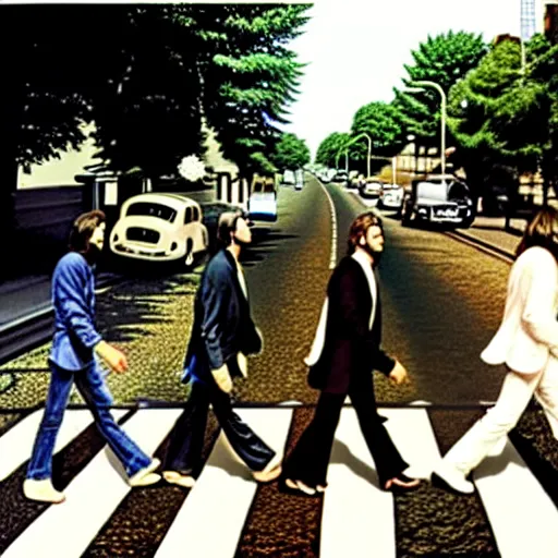 Image similar to the beatles fighting on abbey road