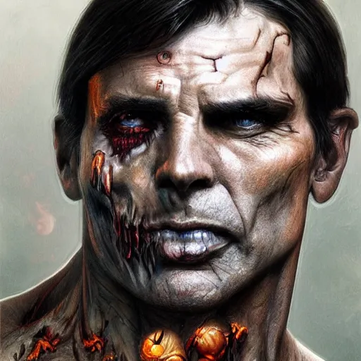 Prompt: ultra realistic illustration, jair bolsonaro as a rotting zombie, emotionless, fantasy, intricate, horror, highly detailed, digital painting, artstation, concept art, sharp focus, illustration, art by artgerm and greg rutkowski and alphonse mucha