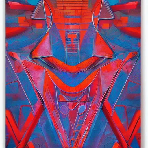 Image similar to flat painting of cyberpunk propaganda dictator poster biomorphic forms, geometric patterning, decorative style by marlina vera