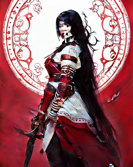 Prompt: Portrait of a nordic girl with black hair wearing a paladin armor with a red skirt and white top, face, fantasy, intricate, elegant, highly detailed, digital painting, artstation, concept art, smooth, sharp focus, illustration, art by Fernanda Suarez and Artem Demura and alphonse mucha