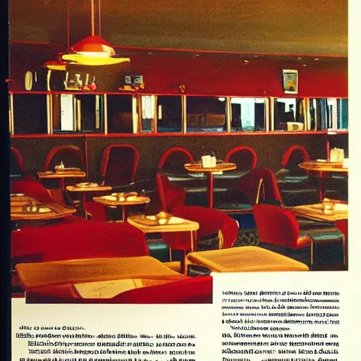 Image similar to late 70s eastern european haunted diner, interior design magazine photo