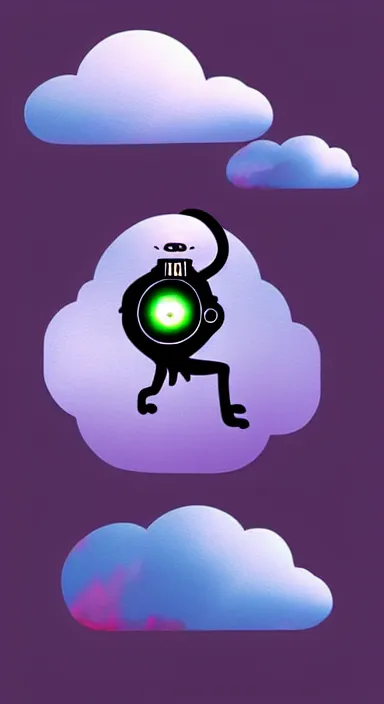 Image similar to “ big eye monkey holding laser gun floating in clouds, digital art, super aesthetic, art station childish style ”