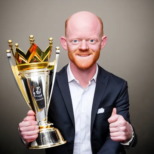 Prompt: portrait of max branning with the premier league trophy, high quality