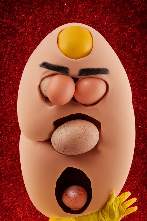 Image similar to 📷 gabriel iglesias the egg 🥚, made of food, head portrait, dynamic lighting, 4 k